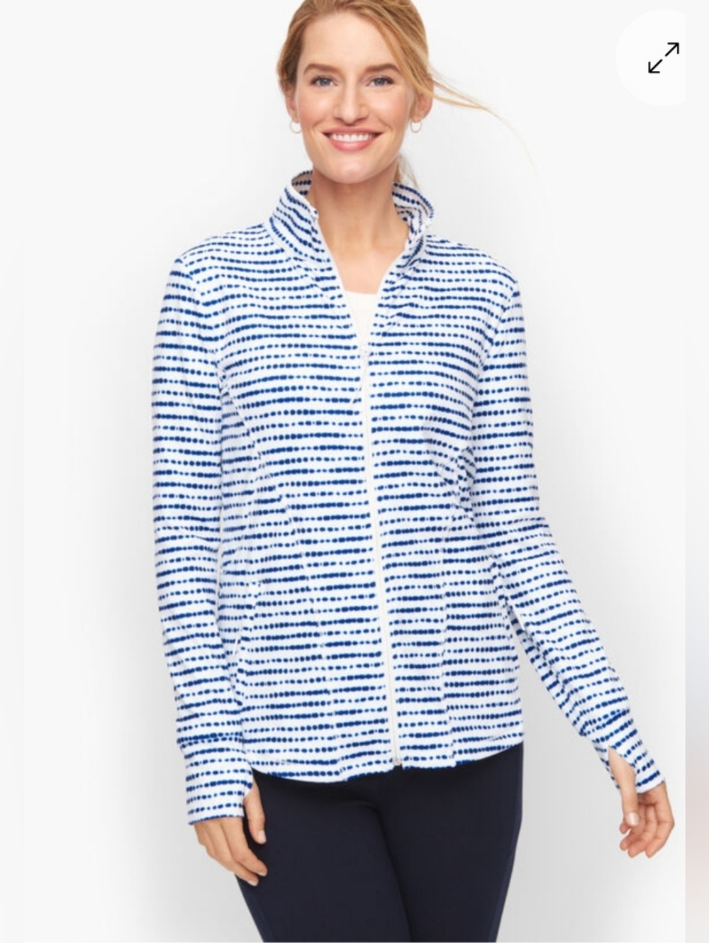 T by Talbots Shibori Dot On The Move Mockneck Jacket, UPF 50, size XLP